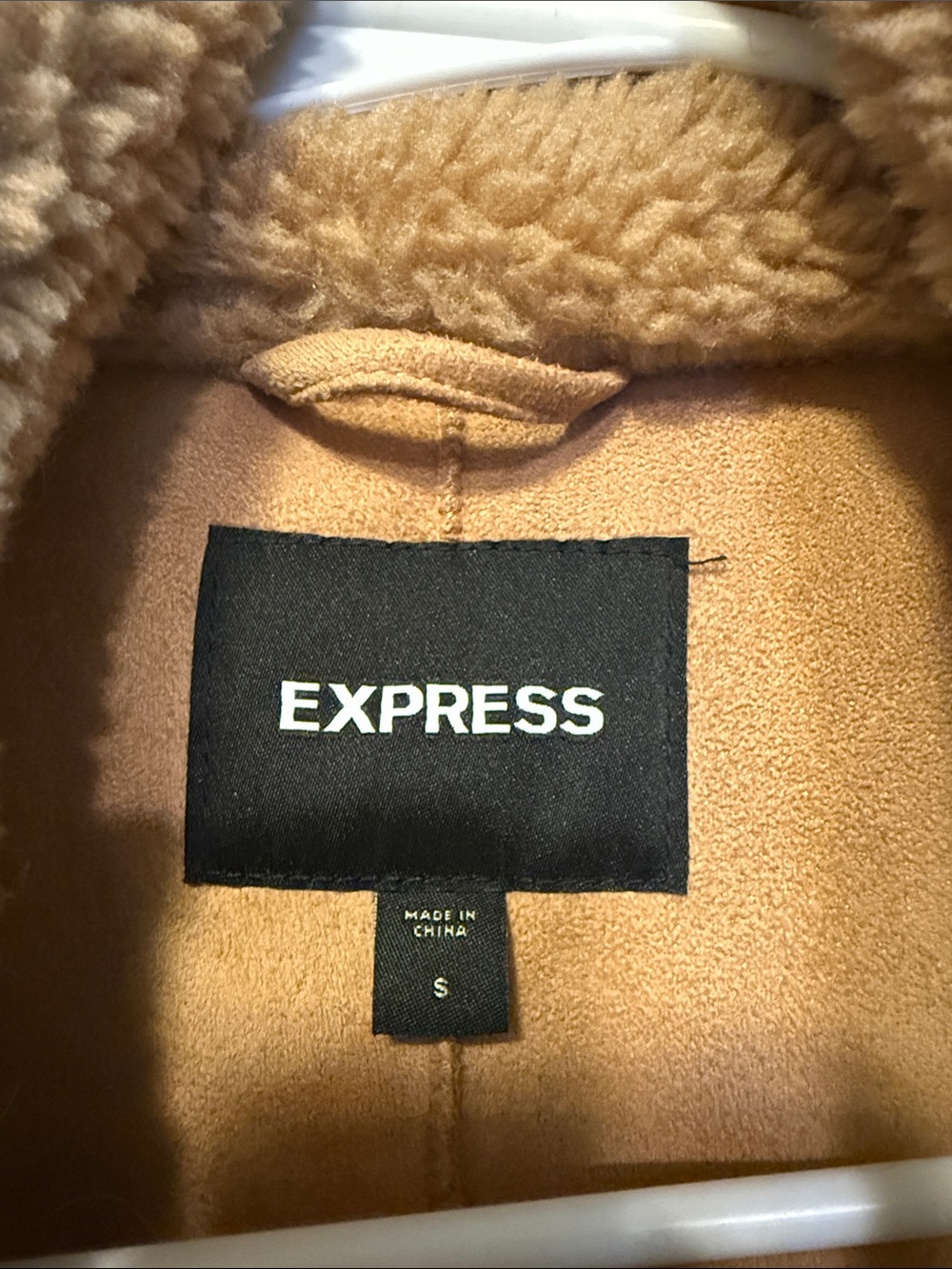 Express Tan Teddy Long Coat with Button Front - Picture 3 of 10